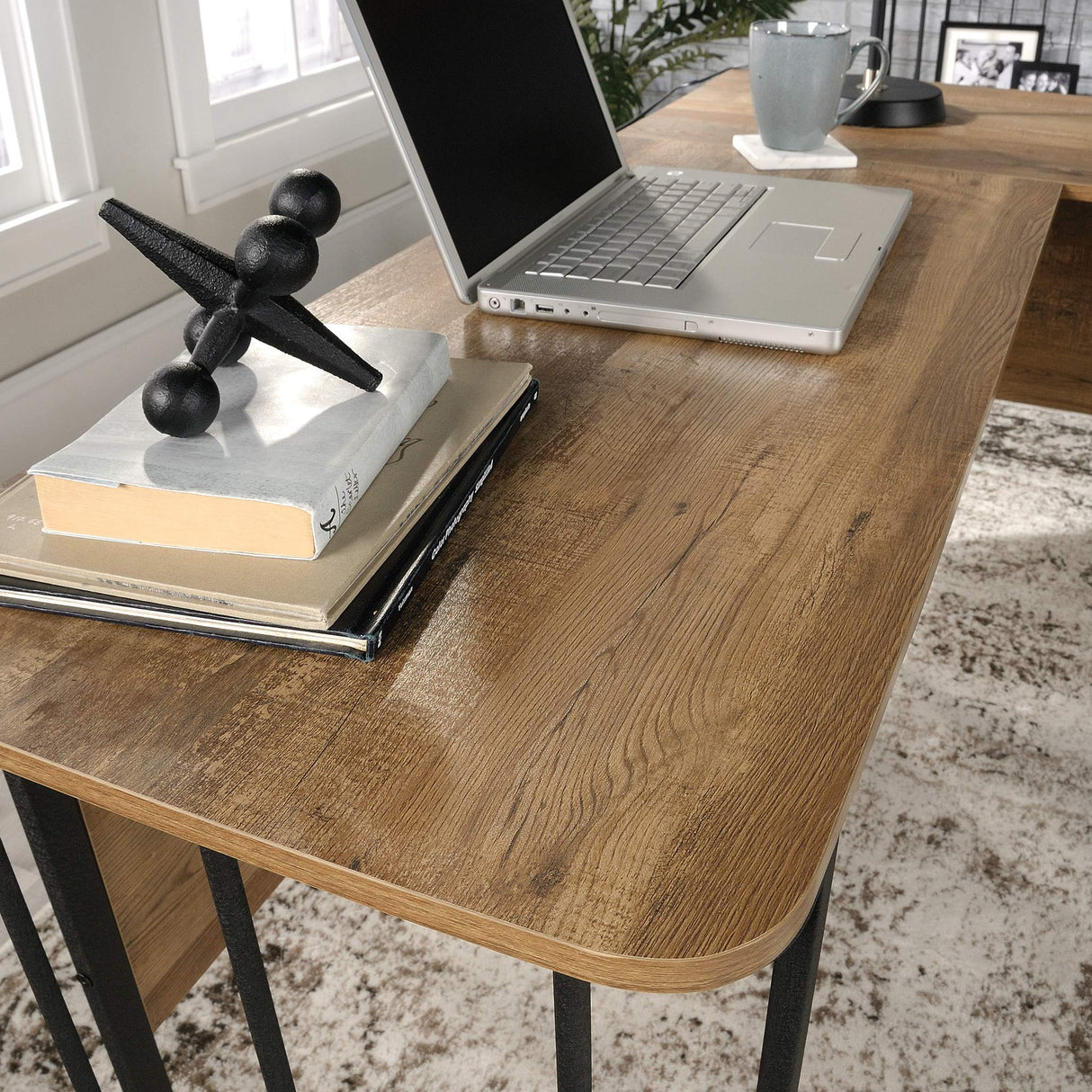 Station House L-Desk, L: 59.76" x W: 57.17" x H: 29.69", Etched Oak Finish