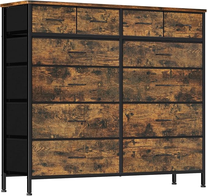 Large Dresser for Bedroom with 12 Deep Drawers, Tall Fabric Drawer Dresser, Chest of