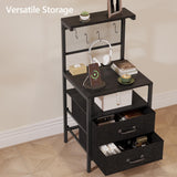 Tall Nightstand with Charging Station and LED Lights, Night Stand with Fabric Drawers,