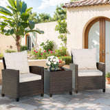 3 Piece Patio Furniture Set Small Outdoor Wicker Rattan Front Porch Bistro Set Cushioned