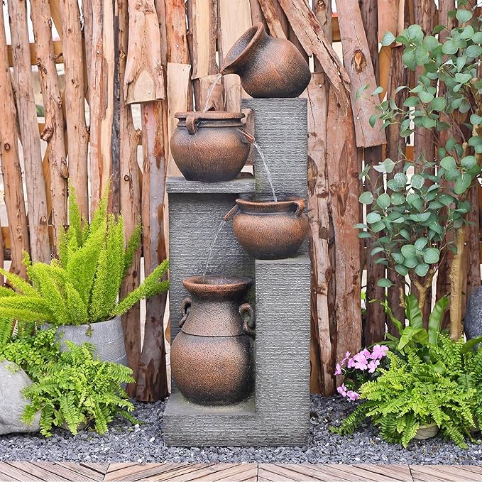 33.9 Inch Waterfall Fountain Outdoor Garden for Patio, Backyard, Deck, Porch and Home