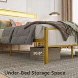 Full Size Bed Frame with Headboard & LED Lights,Upholstered Platform Bed Frame Full Size with Charging Station