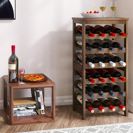 24-Bottle Wine Rack, 6 Tier Bamboo Wine Display Storage Shelves