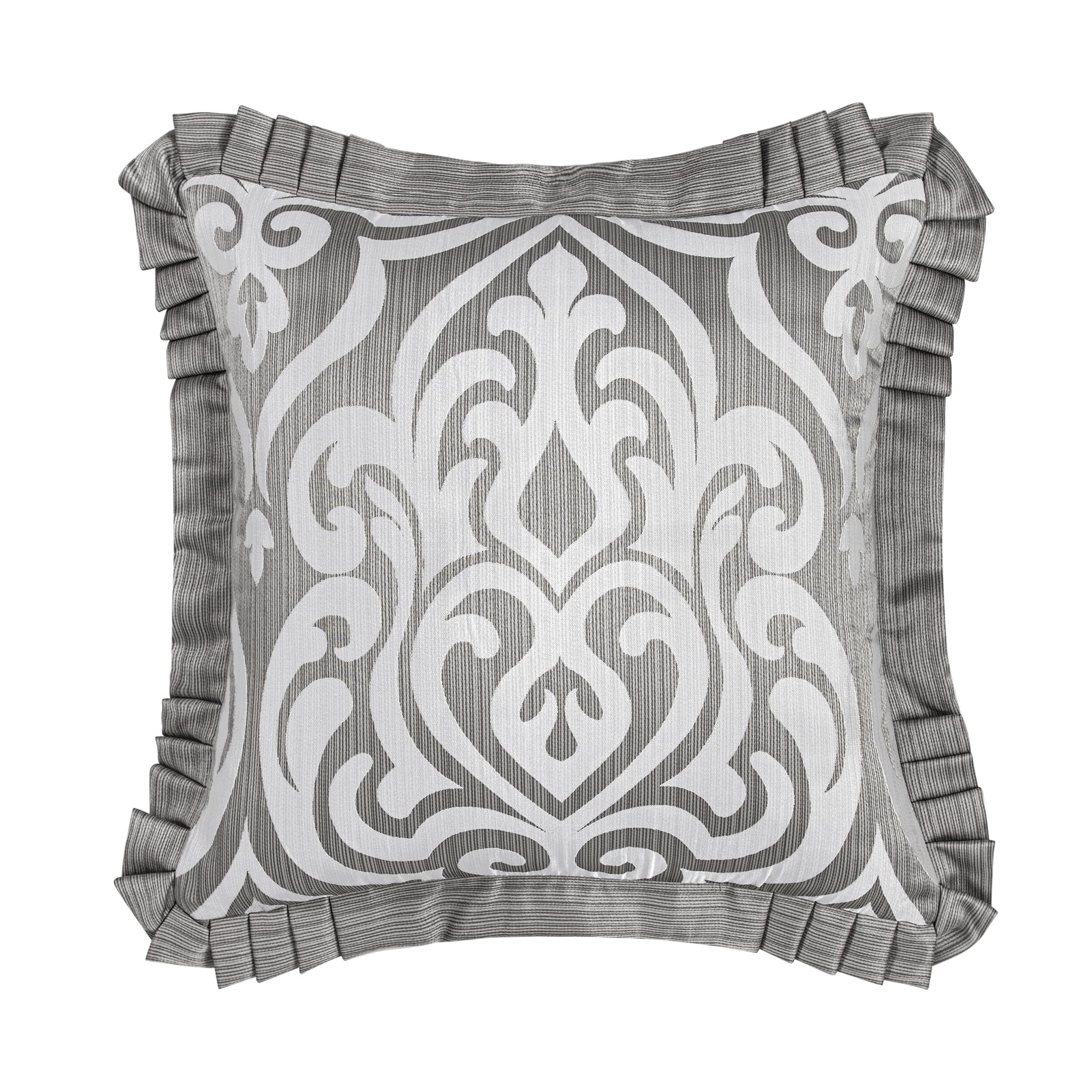9-Piece Jacquard Damask Comforter Set - Queen Size Silver Gray