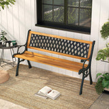 Outdoor Bench, 3-Person Garden Bench with Slatted Seat, Curved Armrests