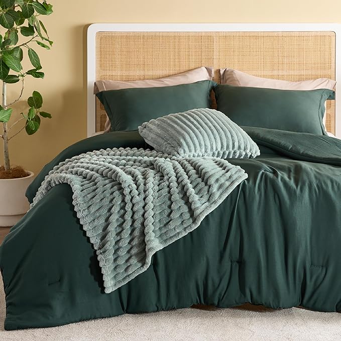 Comforter Queen Size 5 Pieces - Queen Size Comforter Set with Checkered Throw