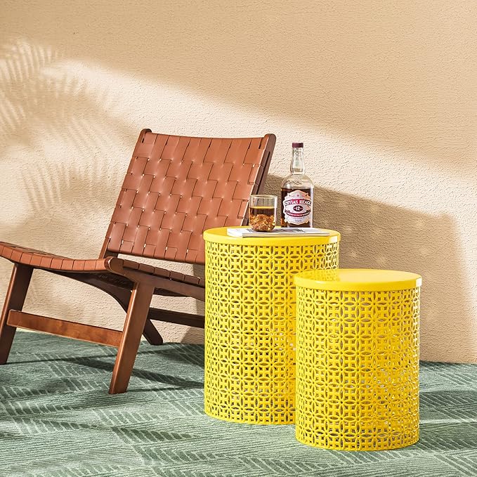 Outdoor Side Table Set of 2, Decorative Garden Stool for Indoor Outdoor Heavy