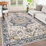 Washable Area Rug 6x9 - Non-Slip Boho Vintage Distressed Low Pile Carpet