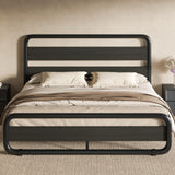 Full Size Metal Bed Frame with Wooden Headboard and Footboard, Heavy Duty Oval