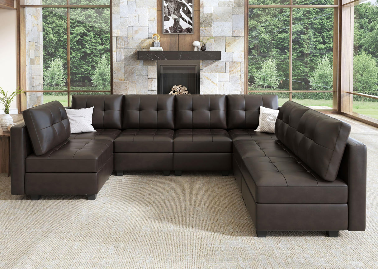 Modular Sectional Couch with Storage Faux Leather Convertible Modular