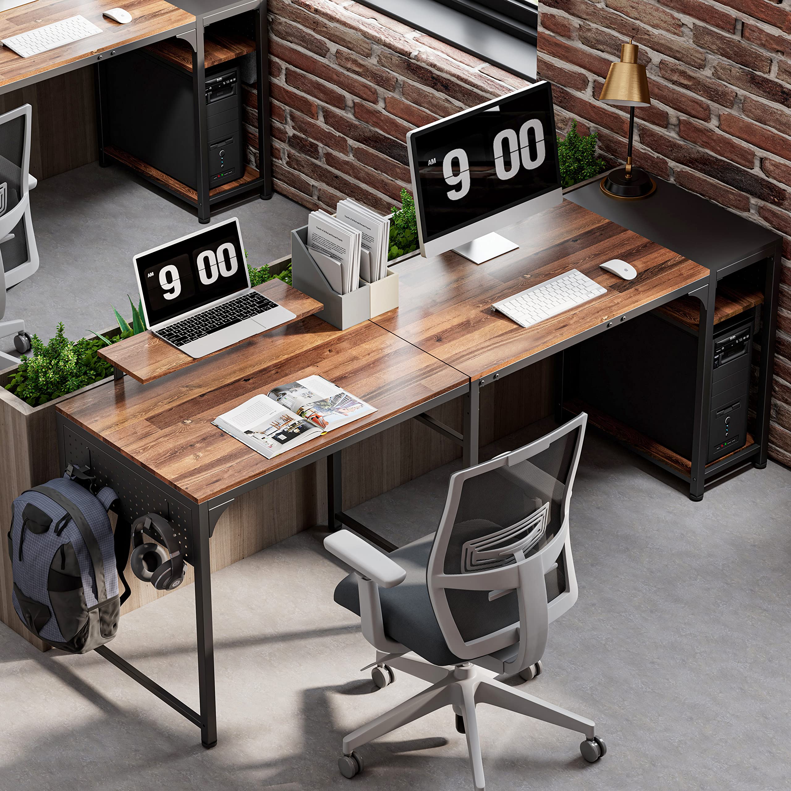 Reversible L Shaped Desk with Monitor Stand,58x47 inch Corner Desk,Study Writing Computer Table