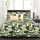 16T002392 Green Tropical Paradise Quilt-Leaf Palm Rainforest Reversible 5 Piece Bedding