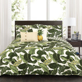 16T002392 Green Tropical Paradise Quilt-Leaf Palm Rainforest Reversible 5 Piece Bedding