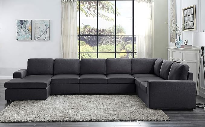 Tifton Modular Sectional Sofa with Reversible Chaise in Dark Gray Linen