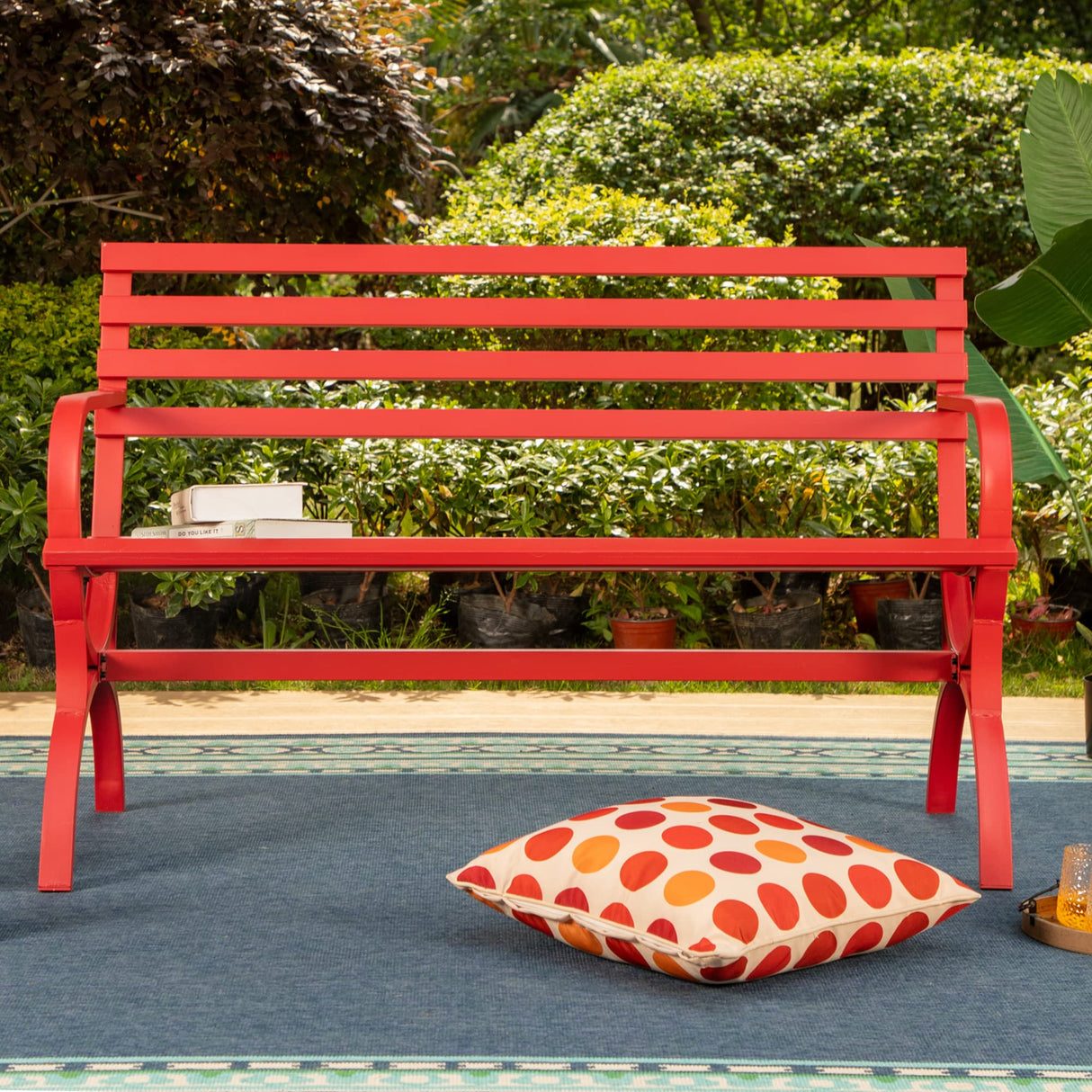 Outdoor Garden Patio Bench,Iron Metal Steel Frame Park Bench