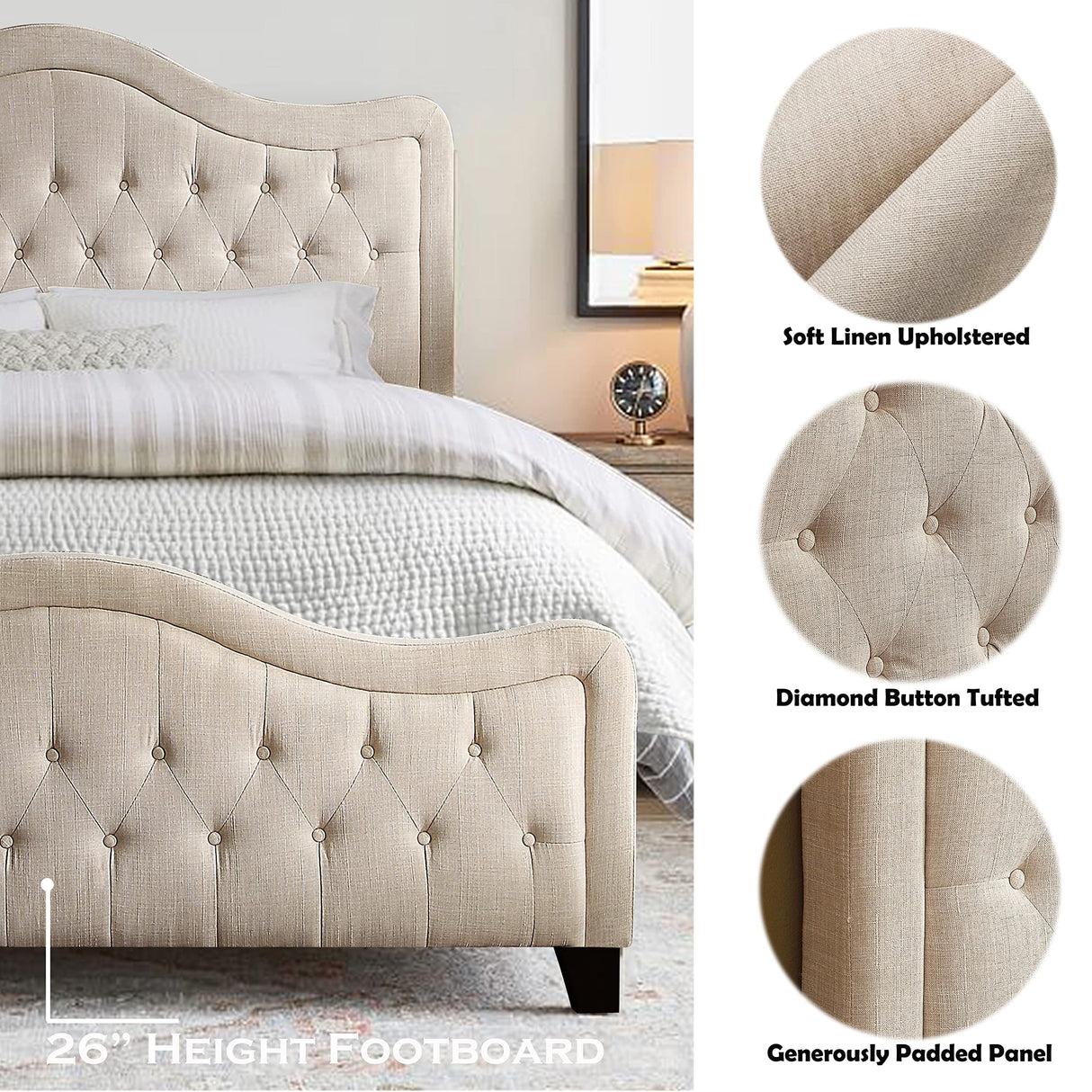 Annway 33” Upholstered Button Tufted Headboard Panel with Adjustable Height Feature,