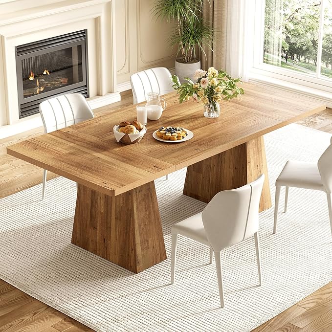 Table for 6 People, Wooden Table, Rectangle Furniture with Heavy Duty Legs, Modern