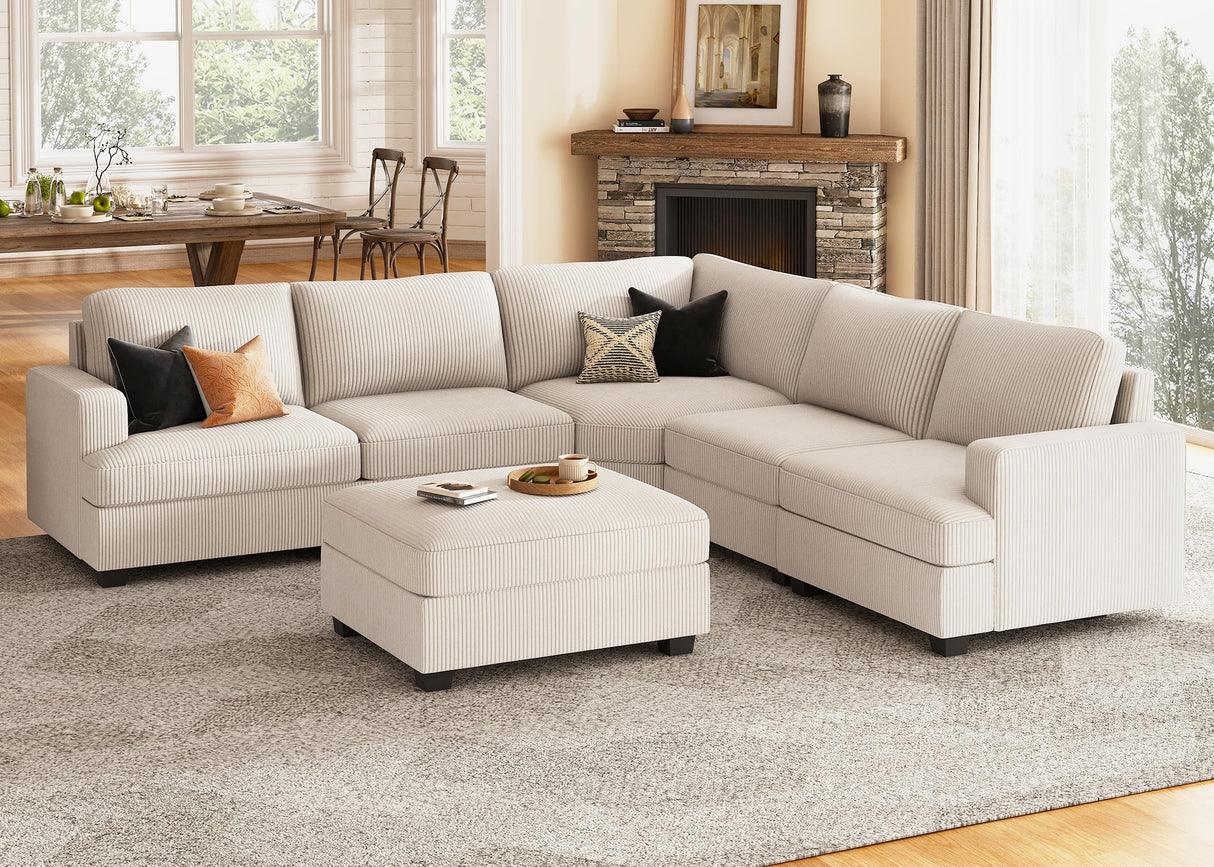 Sectional Sofa with Storage Ottoman, U Shape Sectional Couch Corduroy Modular Sectional