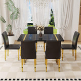 55" Black Dining Table Set for 6 with Golden Metal Legs