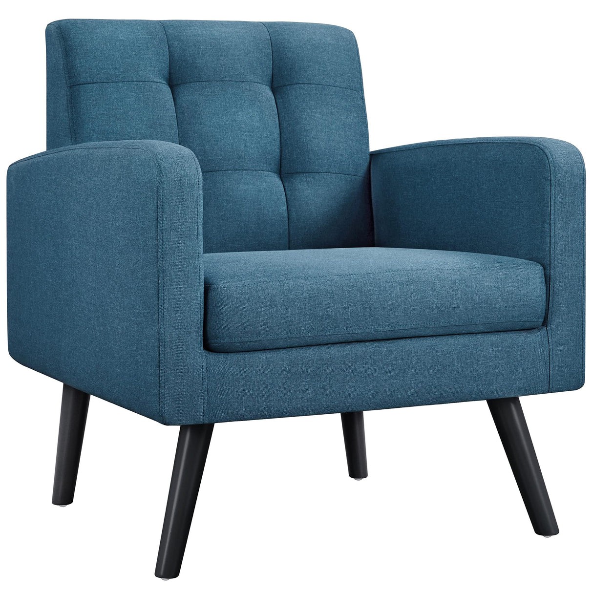 Century Accent Chairs, Modern Upholstered Living Room Chair, Cozy Armchair Button Tufted Back and Wood Legs for Bedroom/Office/Cafe, Navy Blue