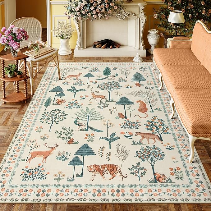 Jungle Animal 8x10 Rugs for Living Room, Green Soft Bedroom Rug 8x10 Under Bed