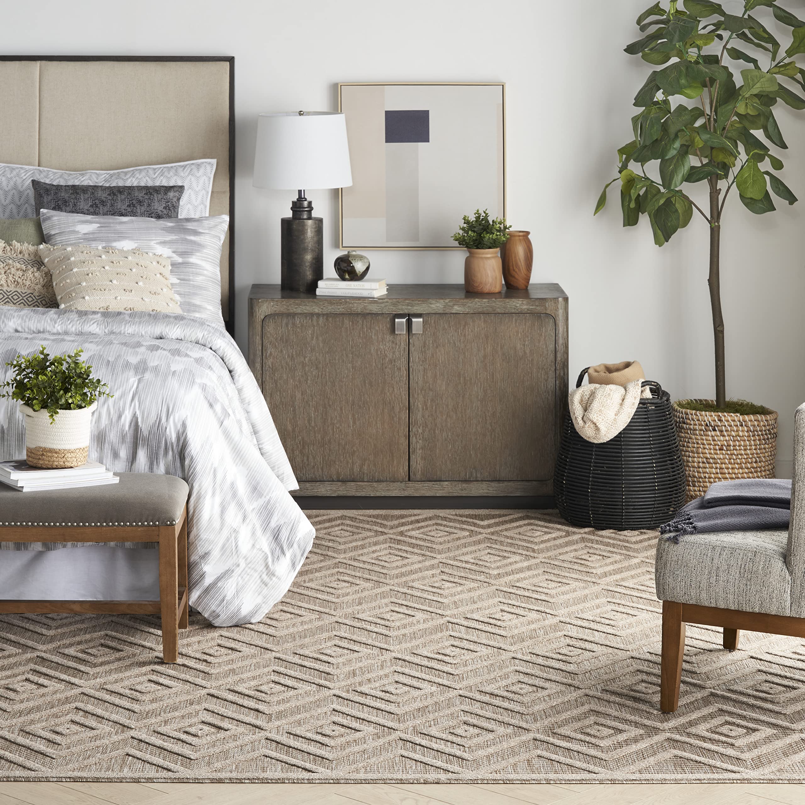 Versatile Indoor/Outdoor Natural Beige 8' x 10' Area Rug, Easy Cleaning