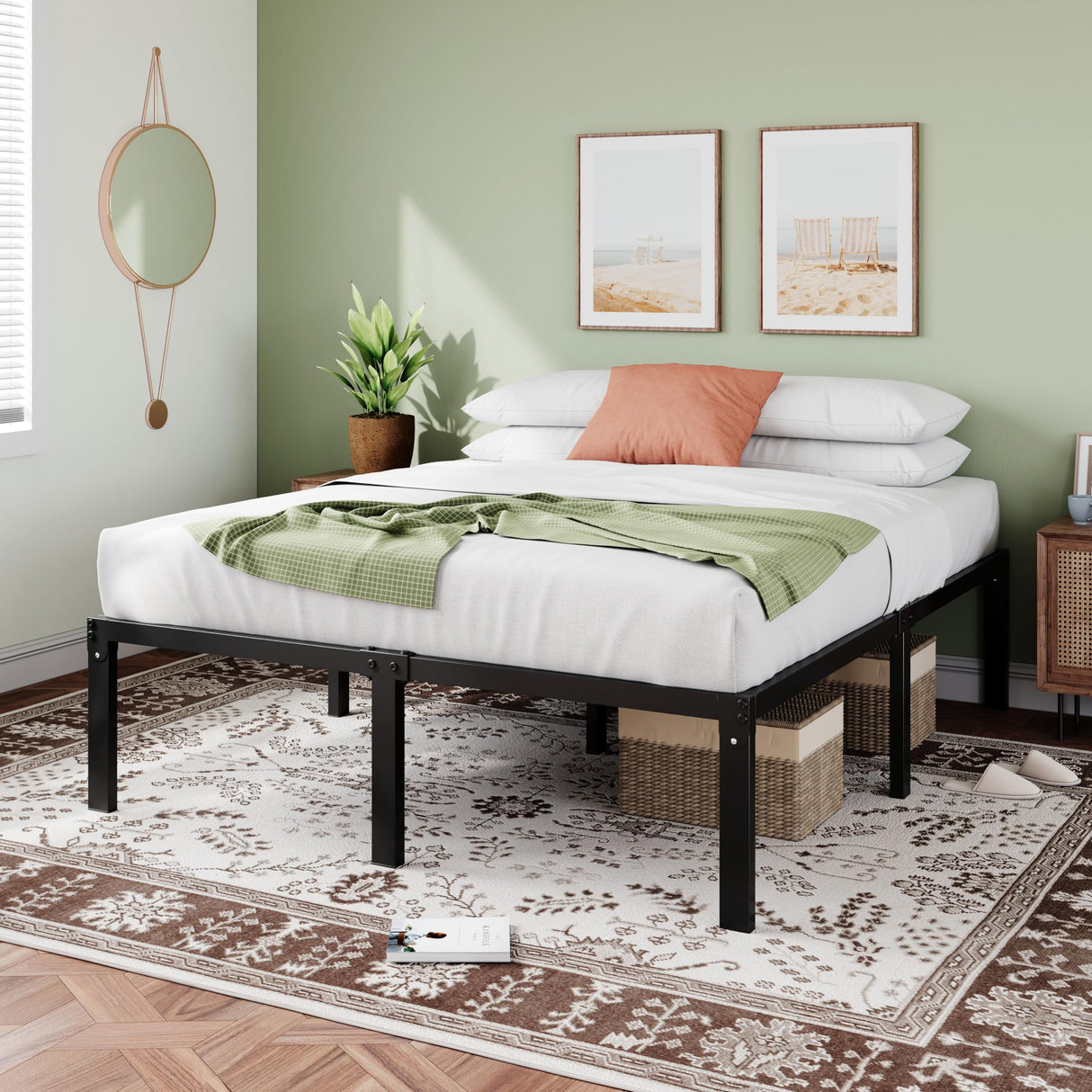 Heavy Duty 18inch Queen Size Metal Platform Bed Frame with Ample Storage