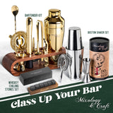 10-Piece Bar Tool Set with Mahogany Stand | Perfect Home Bartending Kit