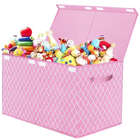 Toy Box Chest Organizer Bins for Boys Girls Kids, Large Collapsible Fabric Storage Container with Flip