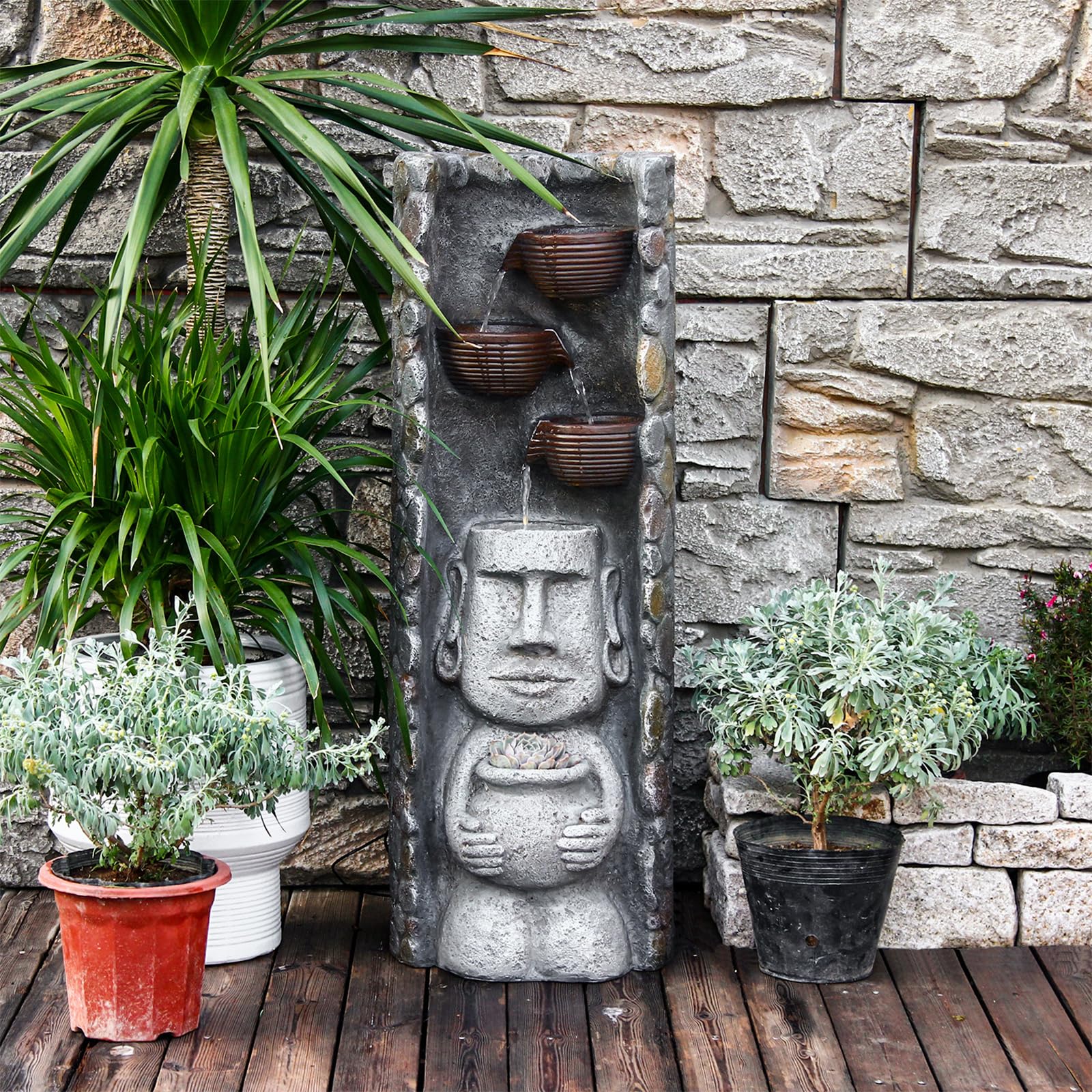 Fountain Outdoor Indoor Zen Statue Garden Fountains Waterfall Curved Faux Slate Water