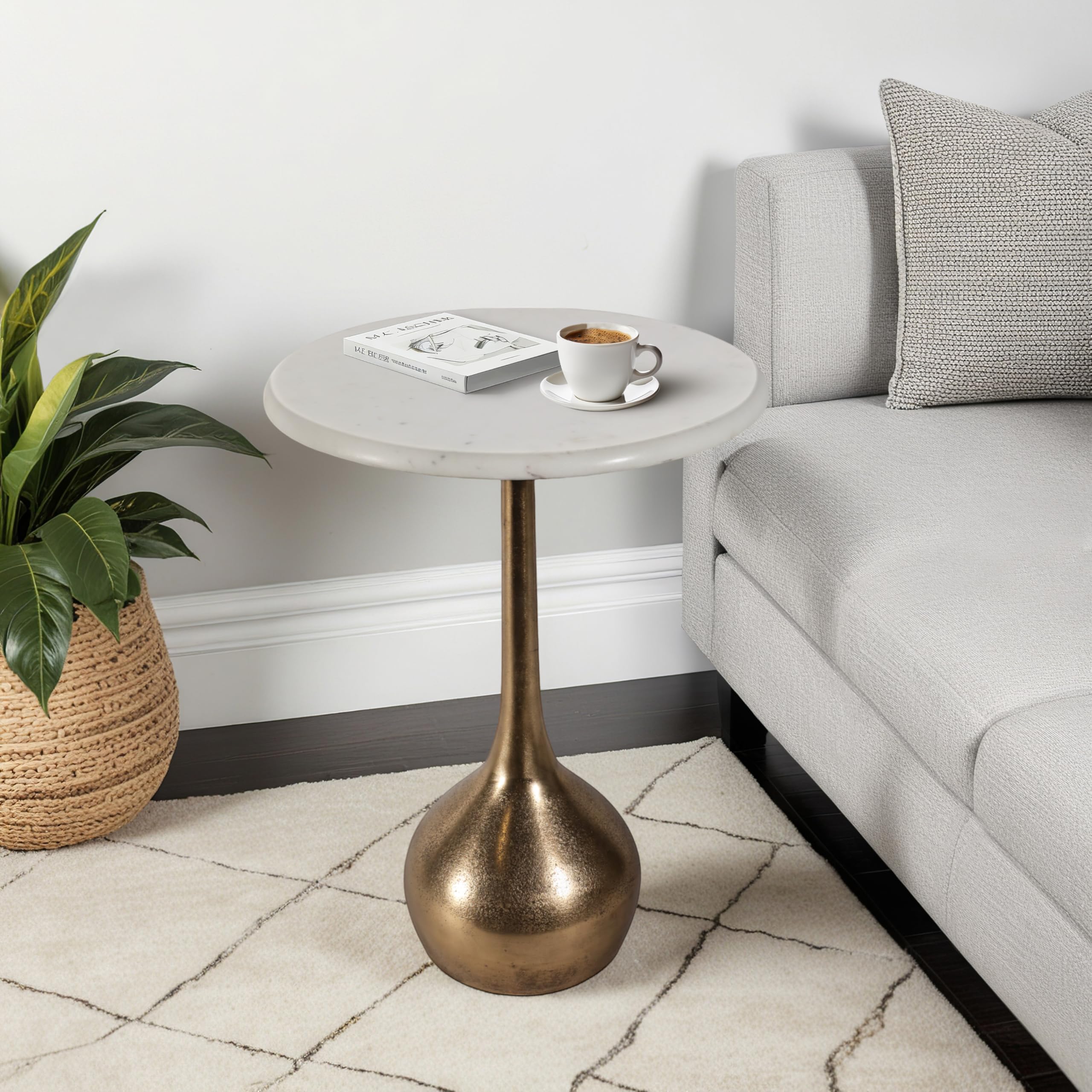 20" Accent Table Ball Base, Marble, Aluminum