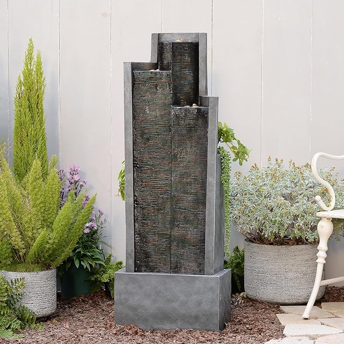 Water Fountain Outdoor Curved Faux Slate Waterfall Feature Freestanding Fountains