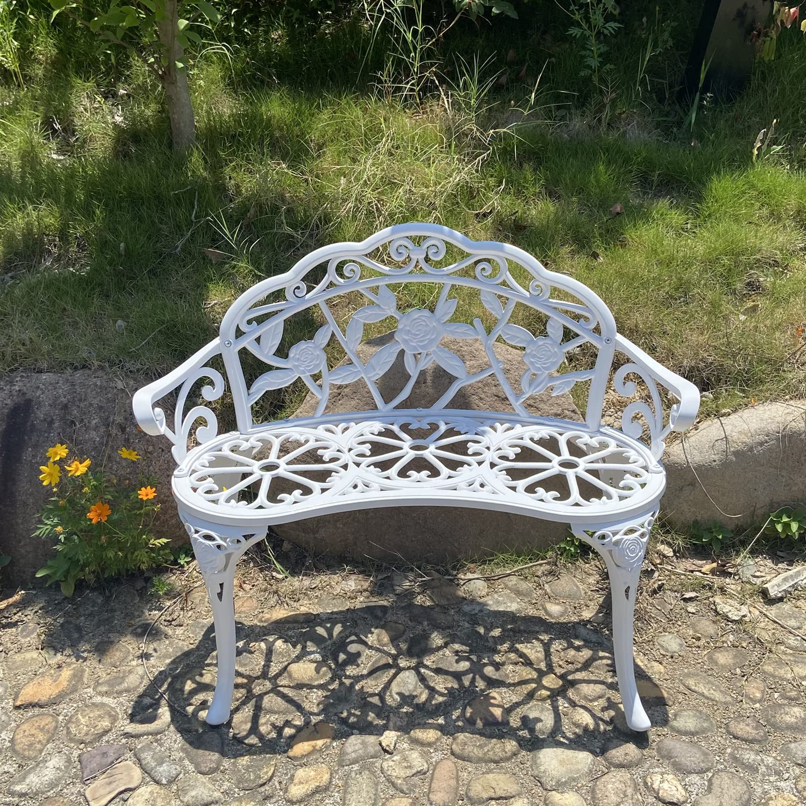 Garden Bench, Metal Aluminum Rose, Suitable for Garden Porch Park Front Porch