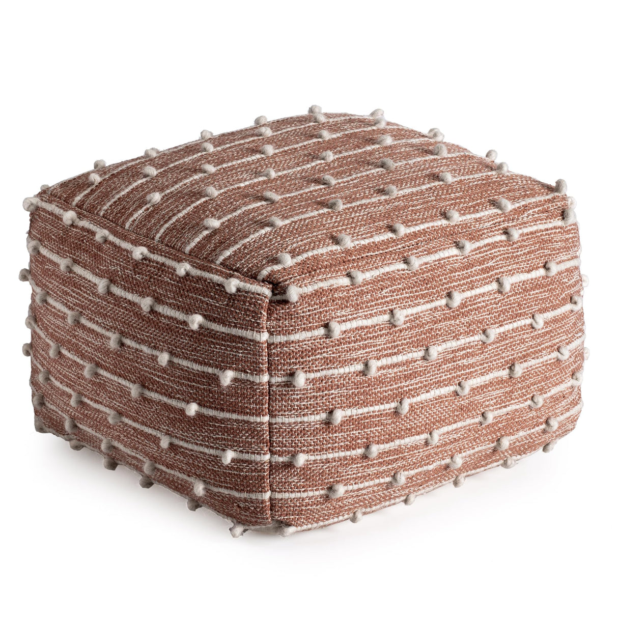 Anji Mountain 100% Handmade & Handcrafted Comfortable Home Décor Pouf Ottoman Footrest for Living Room, Bedroom, Nursery, Kidsroom, Patio Furniture - (22" x 22" x 16"- Red,Ivory)