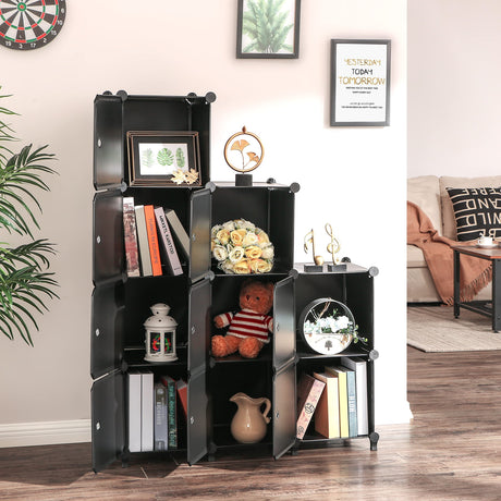 Cube Storage Organizer with Doors 9-Cube Modular DIY Book Shelf with Doors, Cube Storage Shelf, Plastic Storage Cubbies Cabinet for Living Room Bedroom Office 36.8"x12.4"x49.8" Black ULCS09BM