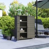 Wicker Outdoor Storage Cabinet with Shelves, 4-Shelf Outdoor Pool Towel Cabinet