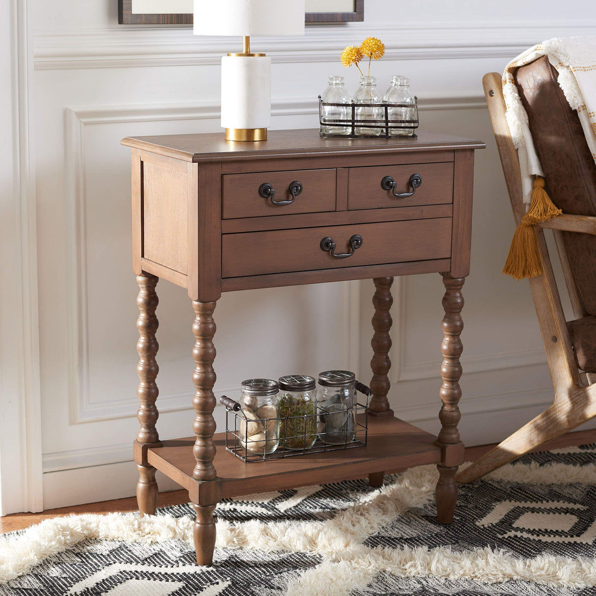 Home Collection Athena Brown 3-Drawer Console Table, 0