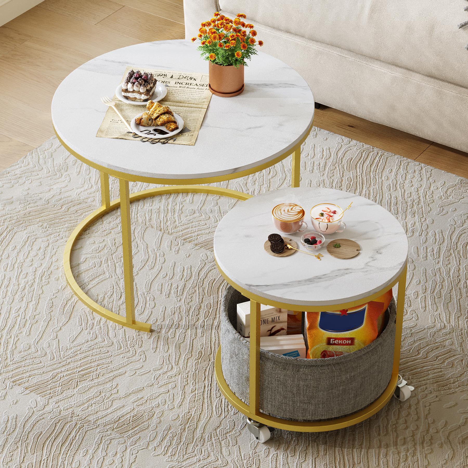 Bamboo Nesting Triangle End Table,Set of 2 Coffee Table Modern Minimalist Side Table
