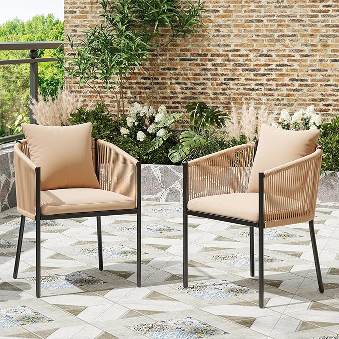 5 Pieces Outdoor Dining Set for 4, Patio Table and Chairs Set 4 X Rattan Wicker Patio Chair