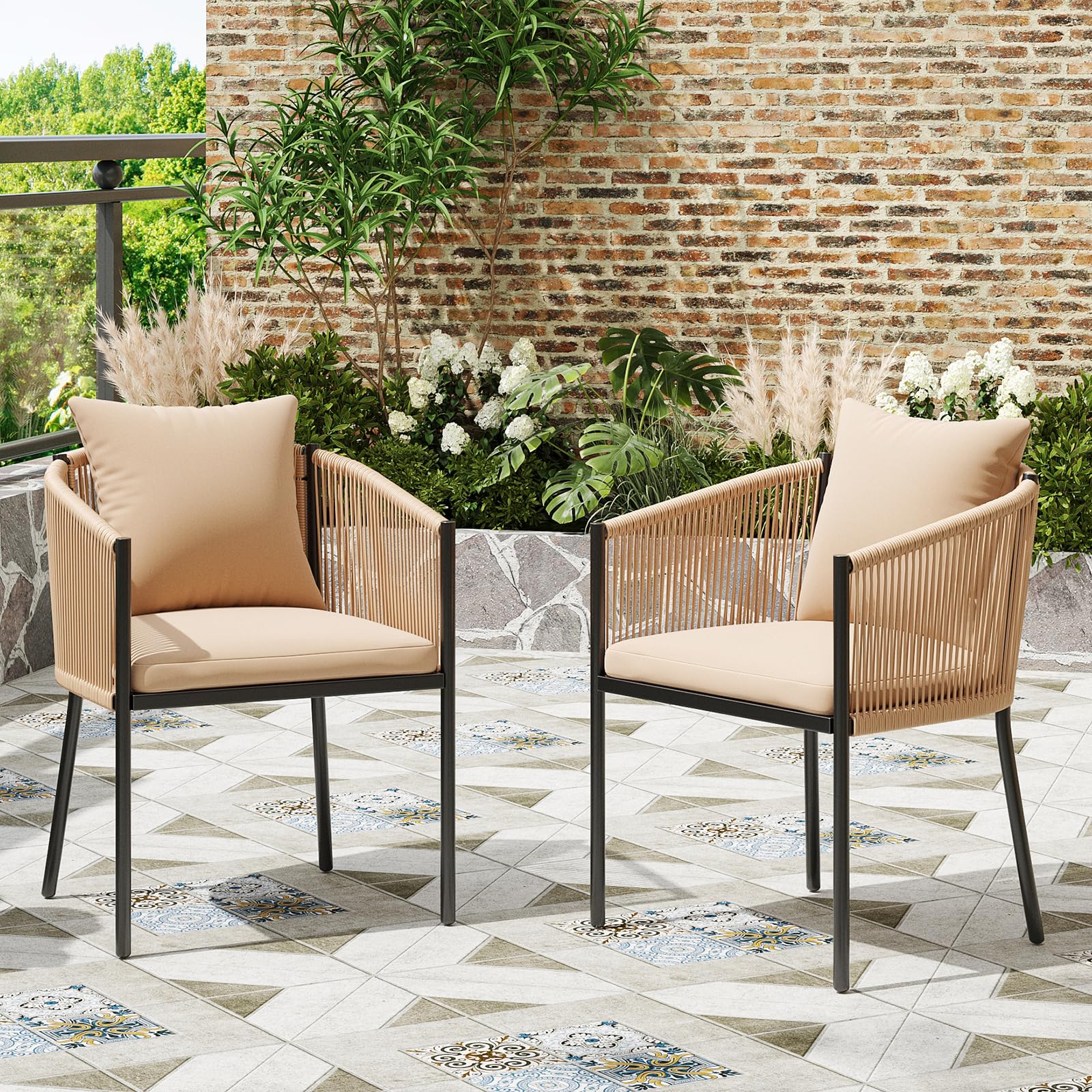 5 Pieces Outdoor Dining Set for 4, Patio Table and Chairs Set 4 X Rattan Wicker Patio Chair