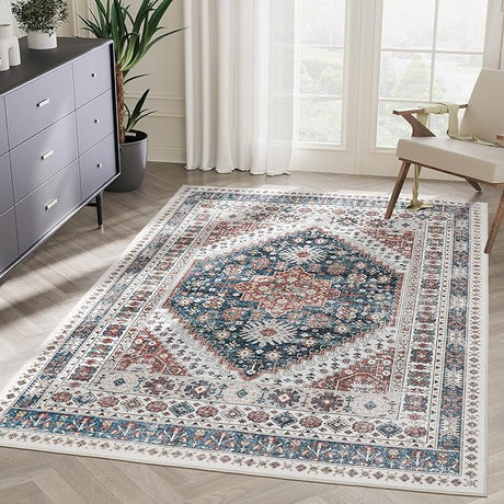 8x10 Area Rugs for Living Room,Non-Slip Backing Washable Rugs,Vintage Large Area Rug，