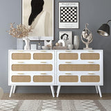 3 Drawer Dresser, Modern Rattan Dresser Chest with Wide Drawers and Metal Handles