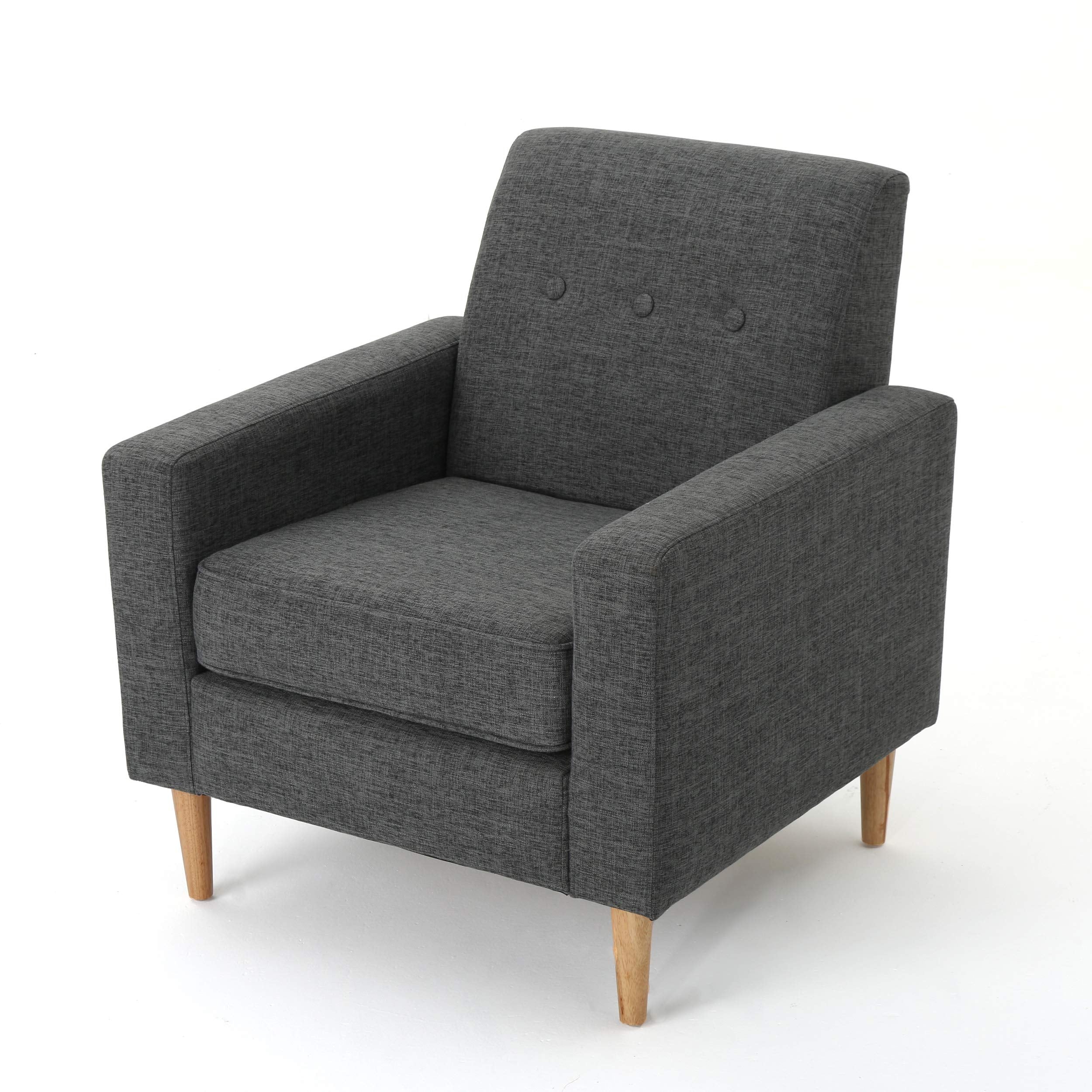 Sawyer Mid-Century Modern Tufted Fabric Club Chair, Grey / Natural