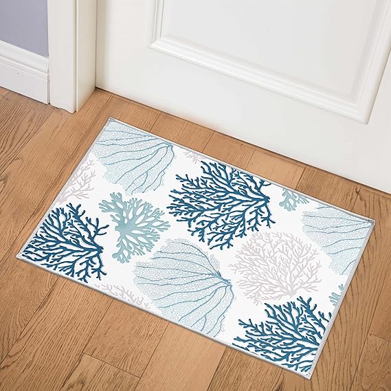 Coastal Coral Area Rug 5x7 - Non-Slip Machine Washable Nautical Beach Carpet