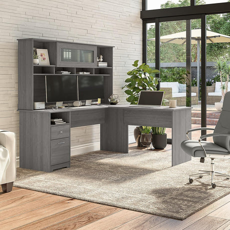 Cabot 72W Office Desks for Home Office with Storage and Chrome Hardware | Elegant Computer Table with Drawers, Modern Gray