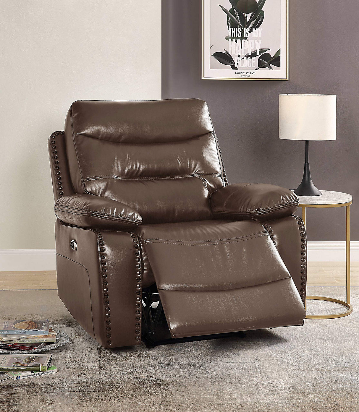 Aashi Recliner (Power Motion) in Brown Leather-Gel Match