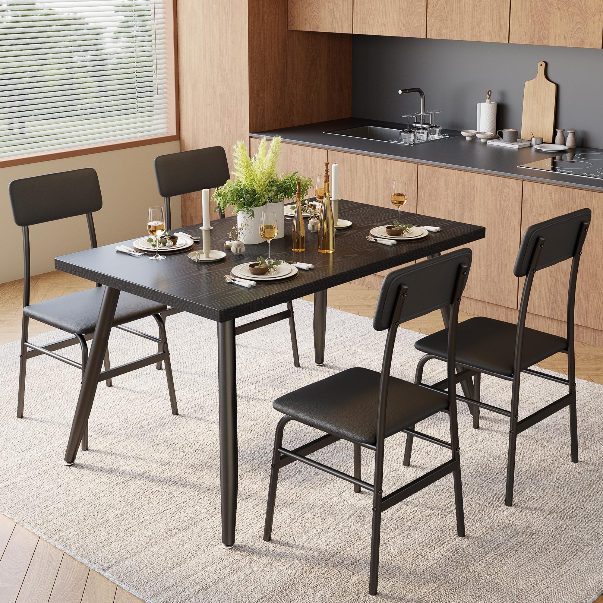 5-Piece Dining Table Set for 4 - Compact Kitchen Table with Chairs