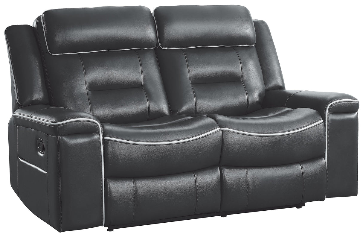 65" Leather Gel Double Reclining Loveseat, Dark Gray