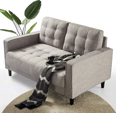 Benton Sofa Couch, Grid Tufted Cushions, Easy, Tool-Free Assembly, Stone Grey