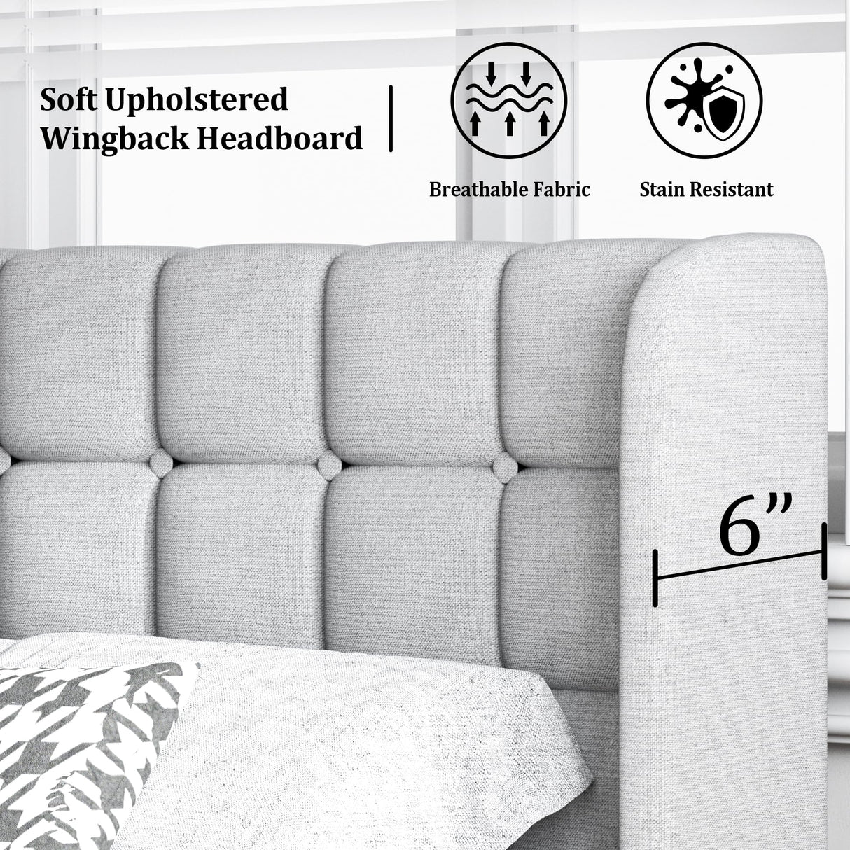 Full Size Bed Frame with Upholstered Wingback Headboard, Modern Platform Bed Frame